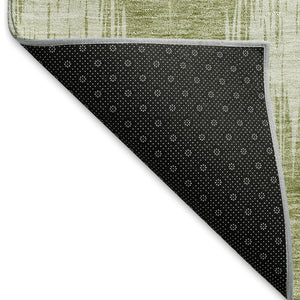 HomeRoots 8' Artichoke Green & Ivory Ikat Washable Round Rug - UV Protected, Durable, Stylish for Any Space 667512
