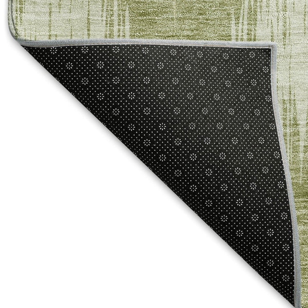HomeRoots 8' Artichoke Green & Ivory Ikat Washable Round Rug - UV Protected, Durable, Stylish for Any Space 667512
