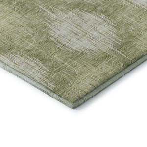 HomeRoots 8' Artichoke Green & Ivory Ikat Washable Round Rug - UV Protected, Durable, Stylish for Any Space 667512