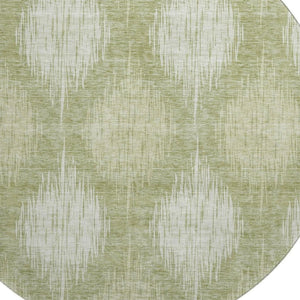 HomeRoots 8' Artichoke Green & Ivory Ikat Washable Round Rug - UV Protected, Durable, Stylish for Any Space 667512