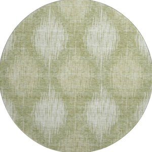 HomeRoots 8' Artichoke Green & Ivory Ikat Washable Round Rug - UV Protected, Durable, Stylish for Any Space 667512