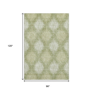 HomeRoots 8' X 10' Artichoke Green Ikat Area Rug - Washable, UV Protected, Durable for High-Traffic Spaces 667513