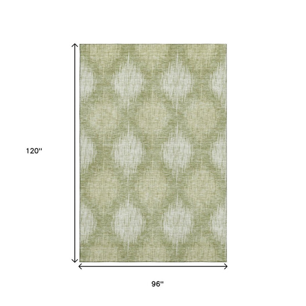 HomeRoots 8' X 10' Artichoke Green Ikat Area Rug - Washable, UV Protected, Durable for High-Traffic Spaces 667513