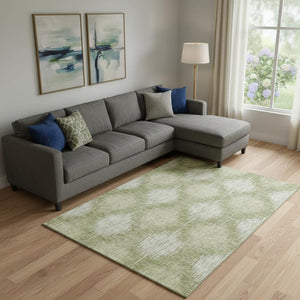 HomeRoots 8' X 10' Artichoke Green Ikat Area Rug - Washable, UV Protected, Durable for High-Traffic Spaces 667513