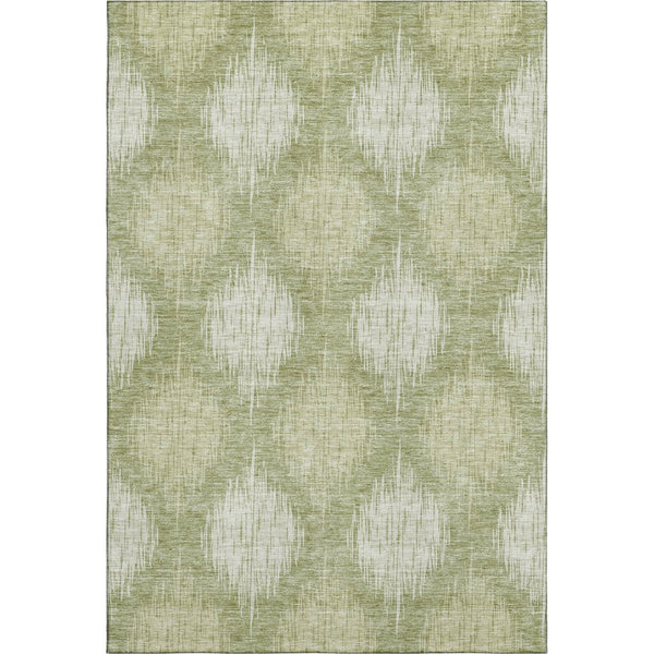 HomeRoots 8' X 10' Artichoke Green Ikat Area Rug - Washable, UV Protected, Durable for High-Traffic Spaces 667513
