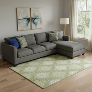 HomeRoots 9' X 12' Artichoke Green Ikat Area Rug - Washable, Stain-Resistant, UV Protected for Modern Spaces 667514