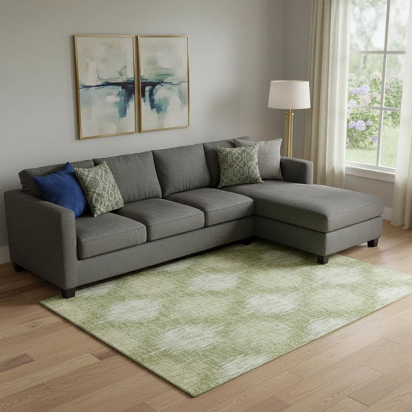 HomeRoots 9' X 12' Artichoke Green Ikat Area Rug - Washable, Stain-Resistant, UV Protected for Modern Spaces 667514