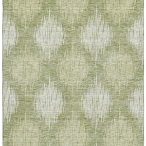HomeRoots 9' X 12' Artichoke Green Ikat Area Rug - Washable, Stain-Resistant, UV Protected for Modern Spaces 667514