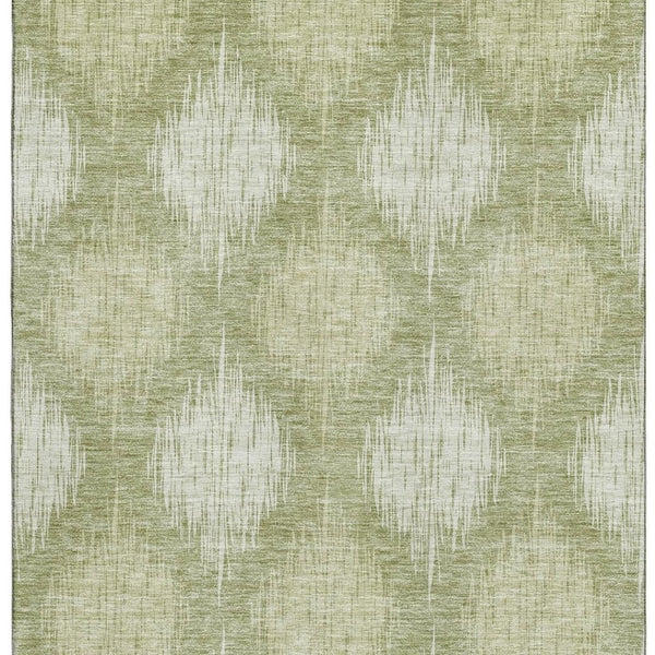 HomeRoots 9' X 12' Artichoke Green Ikat Area Rug - Washable, Stain-Resistant, UV Protected for Modern Spaces 667514