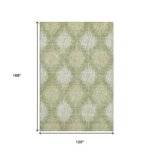 HomeRoots 10' Artichoke Green & Ivory Ikat Area Rug - Washable, UV-Protected for Durable Family Living Spaces 667515