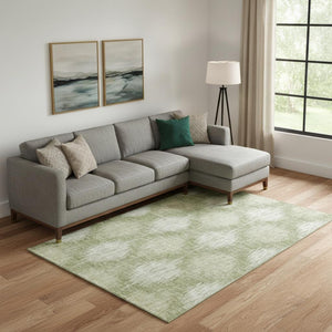 HomeRoots 10' Artichoke Green & Ivory Ikat Area Rug - Washable, UV-Protected for Durable Family Living Spaces 667515