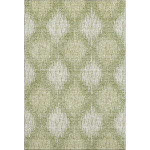 HomeRoots 10' Artichoke Green & Ivory Ikat Area Rug - Washable, UV-Protected for Durable Family Living Spaces 667515