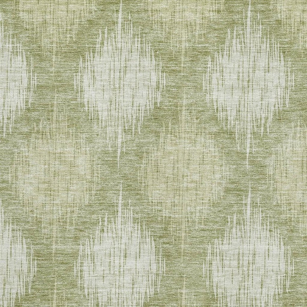 HomeRoots 10' Artichoke Green & Ivory Ikat Area Rug - Washable, UV-Protected for Durable Family Living Spaces 667515