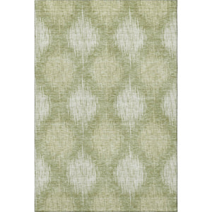HomeRoots 10' Artichoke Green & Ivory Ikat Area Rug - Washable, UV-Protected for Durable Family Living Spaces 667515