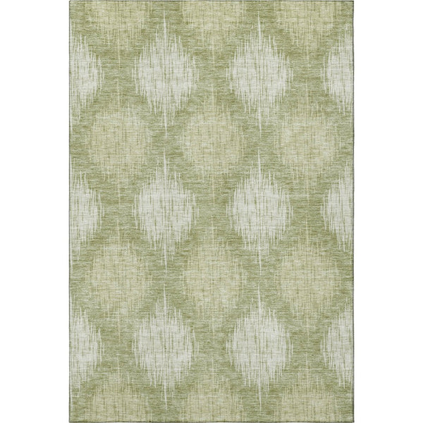 HomeRoots 10' Artichoke Green & Ivory Ikat Area Rug - Washable, UV-Protected for Durable Family Living Spaces 667515