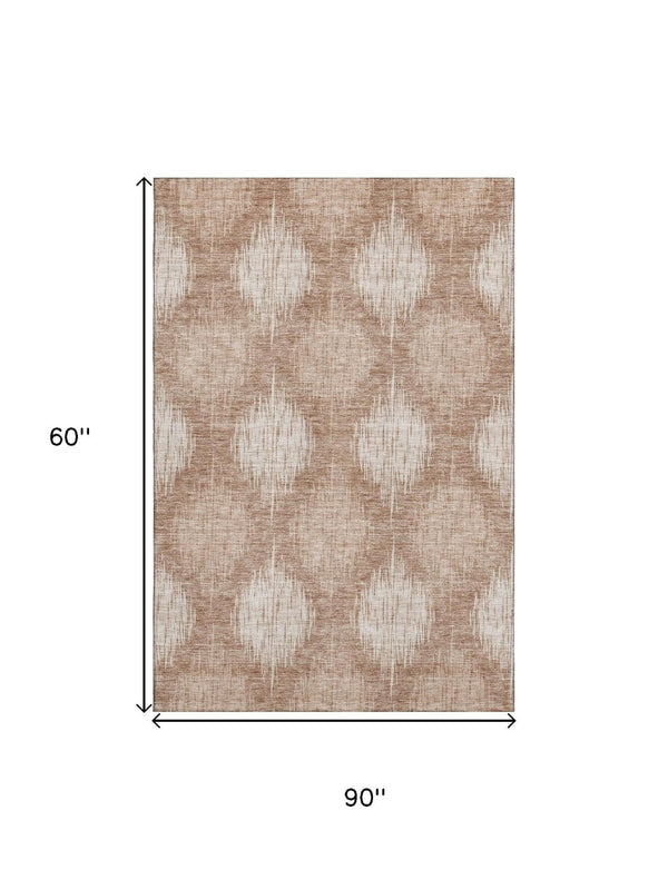 HomeRoots 5' X 8' Coral And Ivory Ikat Area Rug - Washable, Stain-Resistant, UV Protected for Modern Homes 667517