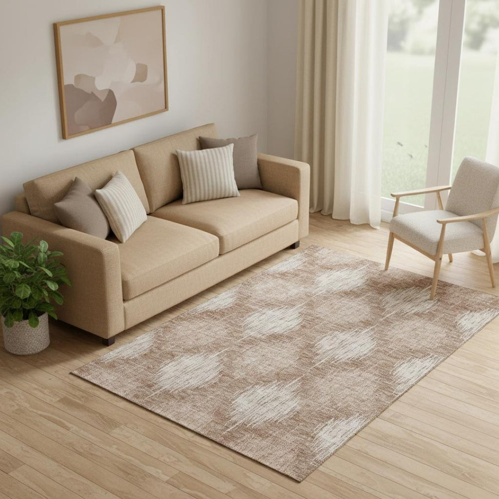 HomeRoots 5' X 8' Coral And Ivory Ikat Area Rug - Washable, Stain-Resistant, UV Protected for Modern Homes 667517