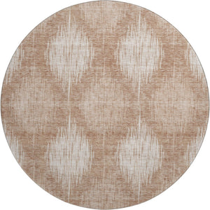 HomeRoots 8' Coral Ikat Round Rug – UV Protected, Washable, Stain-Resistant for High-Traffic Areas & Patios 667518