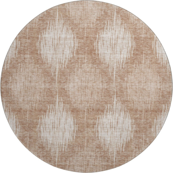 HomeRoots 8' Coral Ikat Round Rug – UV Protected, Washable, Stain-Resistant for High-Traffic Areas & Patios 667518