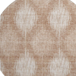 HomeRoots 8' Coral Ikat Round Rug – UV Protected, Washable, Stain-Resistant for High-Traffic Areas & Patios 667518