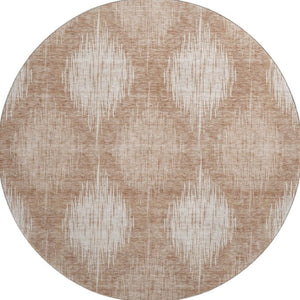 HomeRoots 8' Coral Ikat Round Rug – UV Protected, Washable, Stain-Resistant for High-Traffic Areas & Patios 667518