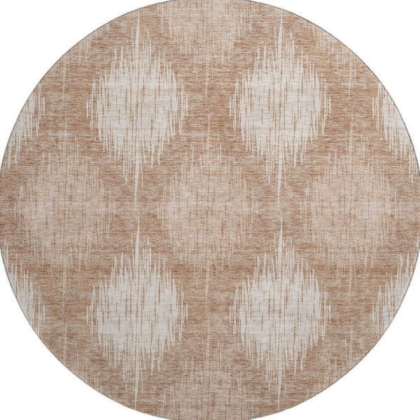 HomeRoots 8' Coral Ikat Round Rug – UV Protected, Washable, Stain-Resistant for High-Traffic Areas & Patios 667518