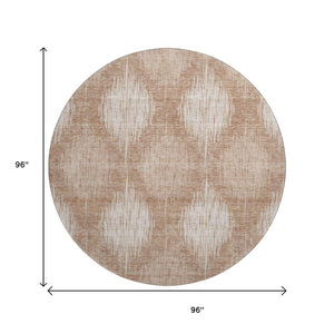 HomeRoots 8' Coral Ikat Round Rug – UV Protected, Washable, Stain-Resistant for High-Traffic Areas & Patios 667518