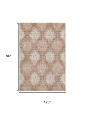 HomeRoots 8' X 10' Coral & Ivory Ikat Area Rug - Stain-Resistant, UV Protected, Easy-Care for Homes & Kids 667519