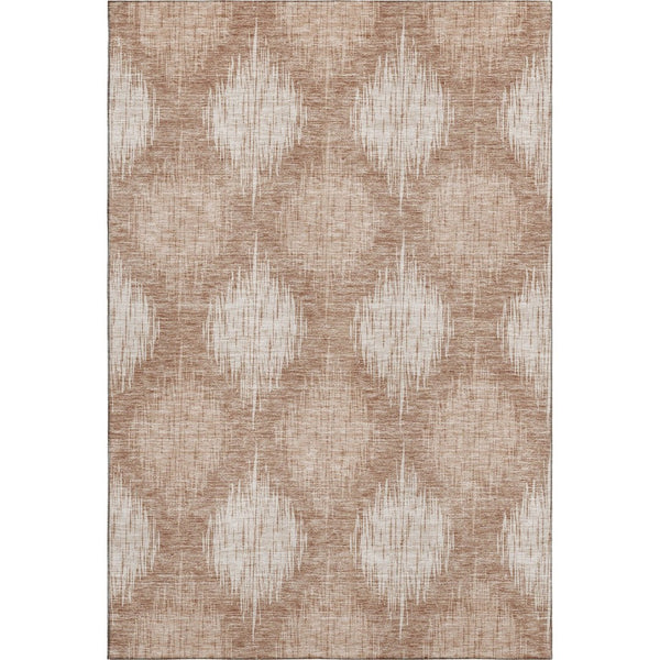 HomeRoots 9' X 12' Coral & Ivory Ikat Area Rug - Washable, UV Protected, Stylish, Durable for Homes & Patios 667520