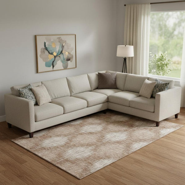 HomeRoots 9' X 12' Coral & Ivory Ikat Area Rug - Washable, UV Protected, Stylish, Durable for Homes & Patios 667520