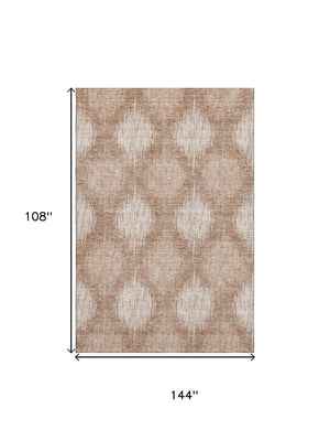 HomeRoots 9' X 12' Coral & Ivory Ikat Area Rug - Washable, UV Protected, Stylish, Durable for Homes & Patios 667520