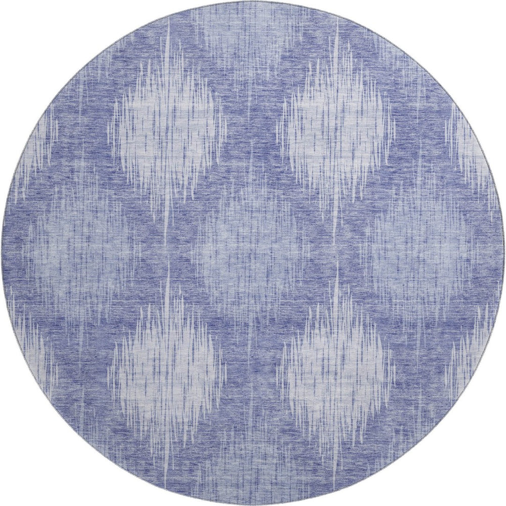 HomeRoots 8' Denim Blue & Ivory Ikat Washable Round Rug - UV Protected, Stain Resistant, Perfect for High-Traffic Spaces 667524