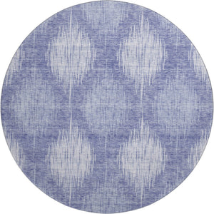 HomeRoots 8' Denim Blue & Ivory Ikat Washable Round Rug - UV Protected, Stain Resistant, Perfect for High-Traffic Spaces 667524