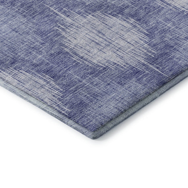 HomeRoots 8' Denim Blue & Ivory Ikat Washable Round Rug - UV Protected, Stain Resistant, Perfect for High-Traffic Spaces 667524