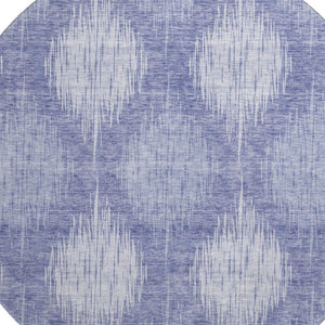 HomeRoots 8' Denim Blue & Ivory Ikat Washable Round Rug - UV Protected, Stain Resistant, Perfect for High-Traffic Spaces 667524