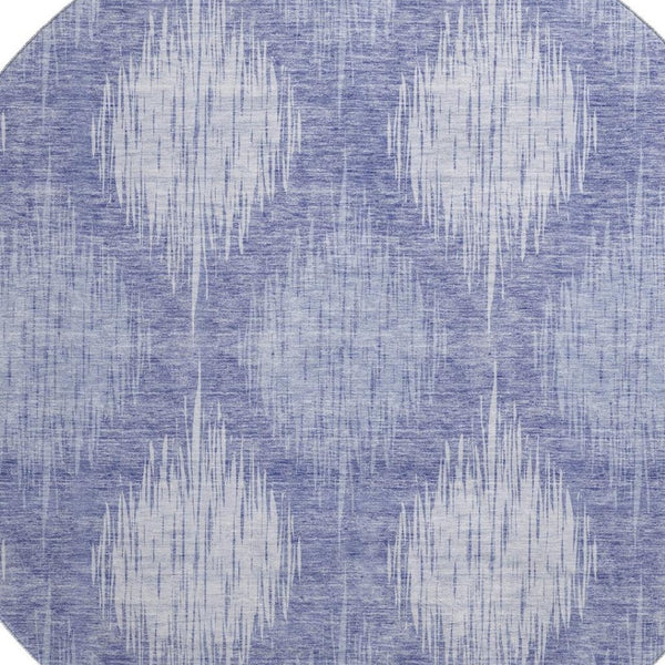HomeRoots 8' Denim Blue & Ivory Ikat Washable Round Rug - UV Protected, Stain Resistant, Perfect for High-Traffic Spaces 667524
