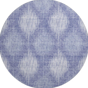 HomeRoots 8' Denim Blue & Ivory Ikat Washable Round Rug - UV Protected, Stain Resistant, Perfect for High-Traffic Spaces 667524