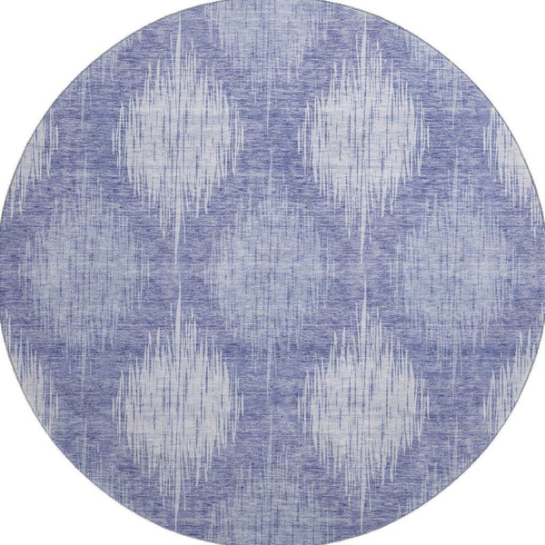 HomeRoots 8' Denim Blue & Ivory Ikat Washable Round Rug - UV Protected, Stain Resistant, Perfect for High-Traffic Spaces 667524