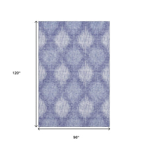 HomeRoots 8' X 10' Ikat Area Rug in Denim Blue & Ivory - Washable, UV-Protected, Durable & Stylish Design 667525