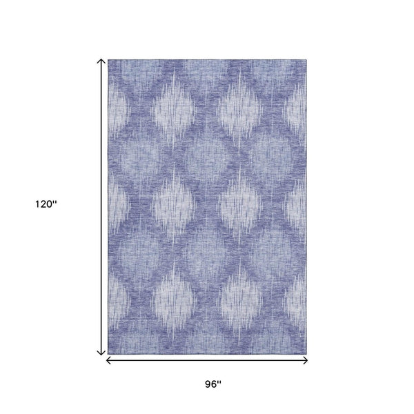 HomeRoots 8' X 10' Ikat Area Rug in Denim Blue & Ivory - Washable, UV-Protected, Durable & Stylish Design 667525