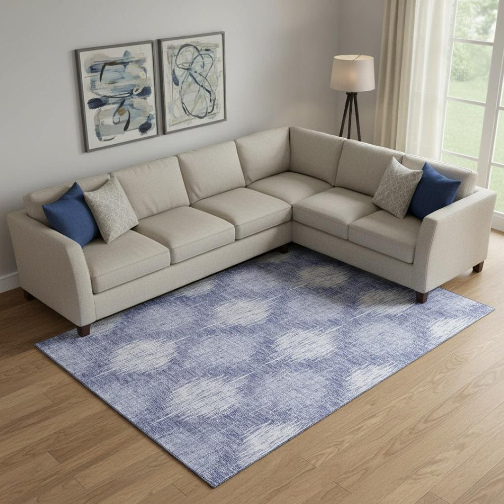 HomeRoots 8' X 10' Ikat Area Rug in Denim Blue & Ivory - Washable, UV-Protected, Durable & Stylish Design 667525