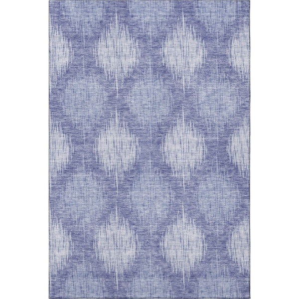 HomeRoots 8' X 10' Ikat Area Rug in Denim Blue & Ivory - Washable, UV-Protected, Durable & Stylish Design 667525