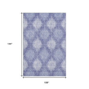 HomeRoots 9' X 12' Denim Blue & Ivory Ikat Washable Area Rug with UV Protection for Modern Living Spaces 667526