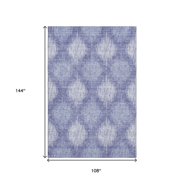 HomeRoots 9' X 12' Denim Blue & Ivory Ikat Washable Area Rug with UV Protection for Modern Living Spaces 667526