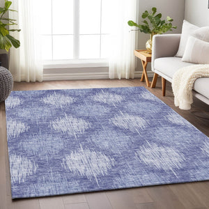 HomeRoots 9' X 12' Denim Blue & Ivory Ikat Washable Area Rug with UV Protection for Modern Living Spaces 667526