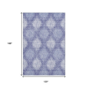 HomeRoots 10' X 14' Denim Blue & Ivory Ikat Washable Area Rug - Stylish, Stain Resistant, UV Protected & Durable 667527