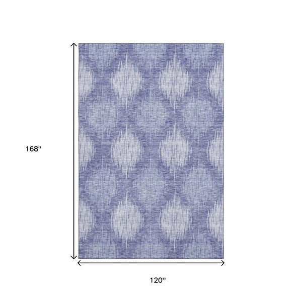 HomeRoots 10' X 14' Denim Blue & Ivory Ikat Washable Area Rug - Stylish, Stain Resistant, UV Protected & Durable 667527