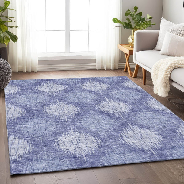 HomeRoots 10' X 14' Denim Blue & Ivory Ikat Washable Area Rug - Stylish, Stain Resistant, UV Protected & Durable 667527