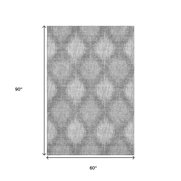 HomeRoots 5' X 8' Gray And Silver Ikat Area Rug - Stylish, Washable, UV-Protected, Stain-Resistant Design! 667529