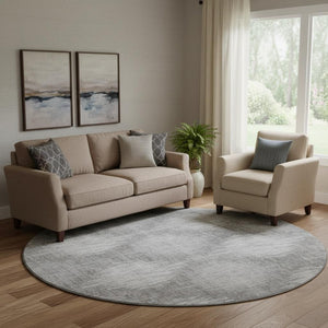 HomeRoots 8' Gray And Silver Ikat Washable Round Rug - Durable, Stain-Resistant, UV Protected for Family Homes 667530